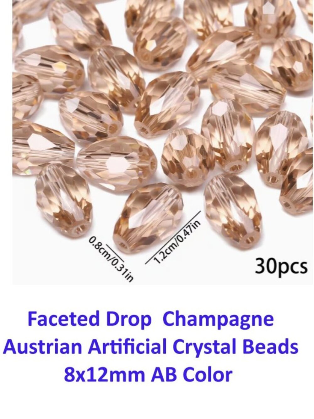 Faceted Drop  Champagne  Austrian Artificial Crystal Beads  8x12mm AB Color